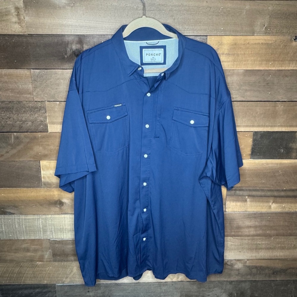 Poncho Outdoors Mens 3XL Regular Fit Blue Short Sleeve Vented Fishing Shirt Snap